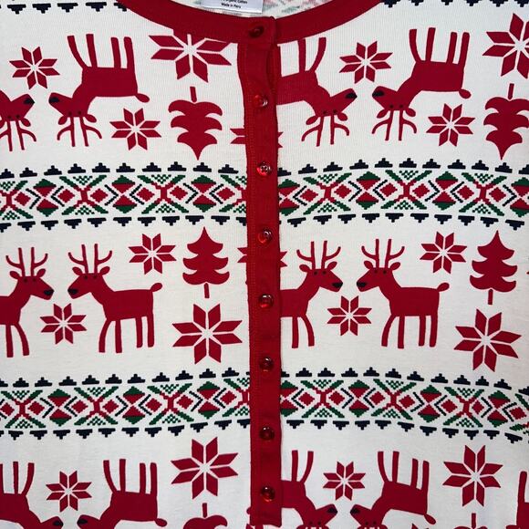 Hanna Andersson Nightgown L Red Cream Dear Deer Organic Cotton Reindeer Xmas - Picture 10 of 13